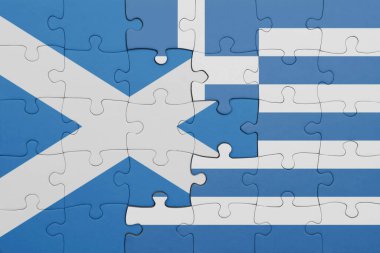 Yunanistan 'ın renkli ulusal bayrağı ve İskoçya' nın bayrağıyla ilgili bulmacalar. konsept