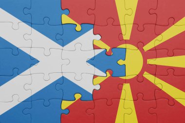 Macedonia 'nın renkli ulusal bayrağı ve İskoçya bayrağı. konsept