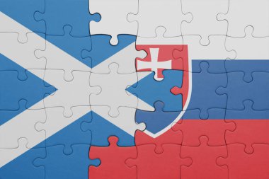 Slovakya 'nın renkli ulusal bayrağı ve İskoçya bayrağı. konsept