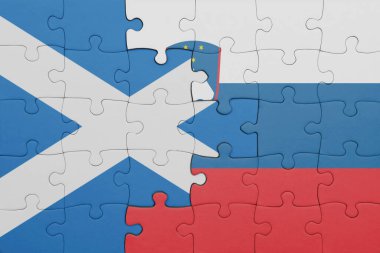Slovenia 'nın renkli ulusal bayrağı ve İskoçya bayrağıyla ilgili bulmacalar. konsept