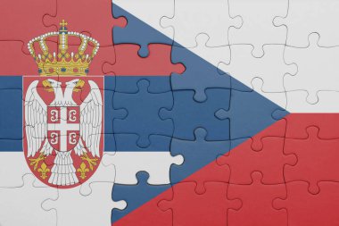 Czech Cumhuriyeti 'nin renkli ulusal bayrağı ve Sırbistan bayrağı ile ilgili bulmacalar. konsept