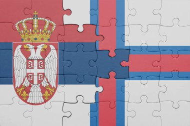 Faroe Adaları 'nın renkli ulusal bayrağı ve Sırp bayrağı ile bulmaca. konsept