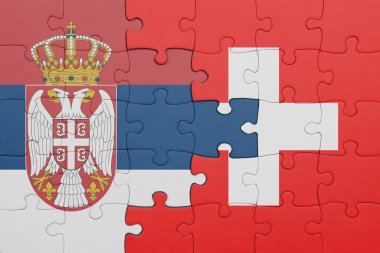 İsviçre 'nin renkli ulusal bayrağı ve Sırbistan bayrağı ile ilgili bulmacalar. konsept