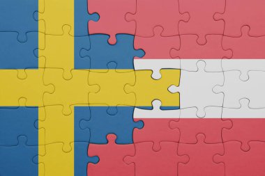 Avusturalya 'nın renkli ulusal bayrağı ve İsveç bayrağıyla ilgili bulmacalar. konsept