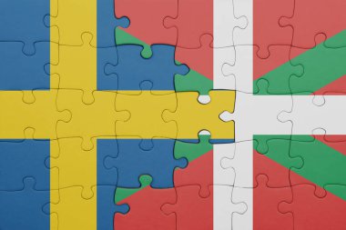 Bask ülkesinin renkli ulusal bayrağı ve İsveç bayrağının bulmacası. konsept