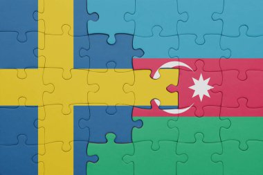 Azerbaijan 'ın renkli ulusal bayrağı ve İsveç bayrağı. konsept