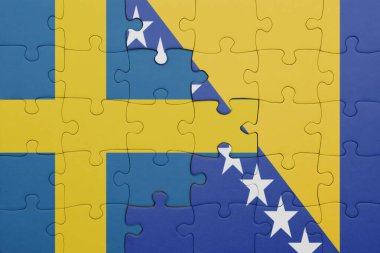 Bosna, Herzegovina ve İsveç bayrağının renkli ulusal bayrağıyla bulmaca. konsept