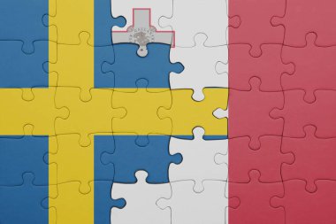 Malta 'nın renkli ulusal bayrağı ve İsveç bayrağı ile bulmaca. konsept