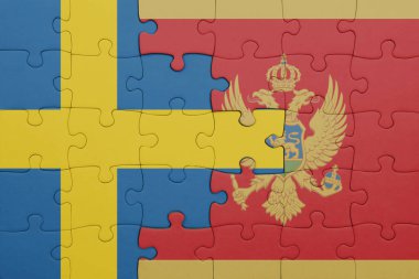 Moğol bayrağı ve İsveç bayrağının rengarenk ulusal bayrağıyla bulmaca. konsept