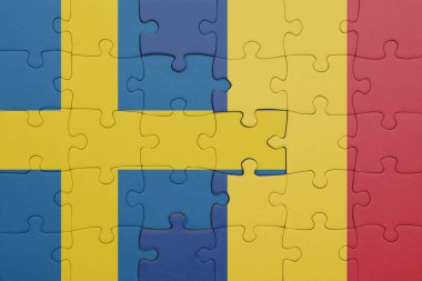 Romanya 'nın renkli ulusal bayrağı ve İsveç bayrağıyla ilgili bulmacalar. konsept