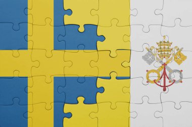 Vatikan 'ın renkli ulusal bayrağı ve İsveç bayrağıyla ilgili bulmacalar. konsept