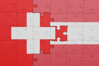 Avusturalya 'nın renkli ulusal bayrağı ve İsviçre bayrağının bulmacası. konsept