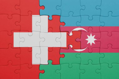 Azerbaijan 'ın renkli ulusal bayrağı ve İsviçre bayrağı. konsept