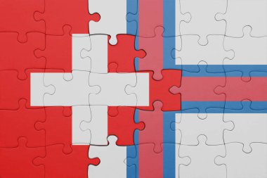 Faroe Adaları 'nın renkli ulusal bayrağı ve İsviçre bayrağı bulmacası. konsept