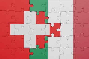 İtalya 'nın renkli ulusal bayrağı ve İsviçre bayrağının bulmacası. konsept
