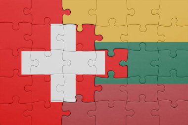 Litvanya 'nın renkli ulusal bayrağı ve İsviçre bayrağı. konsept