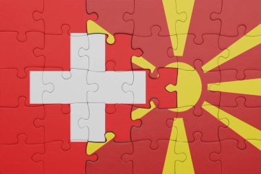 Macedonia 'nın renkli ulusal bayrağı ve İsviçre bayrağıyla ilgili bulmacalar. konsept