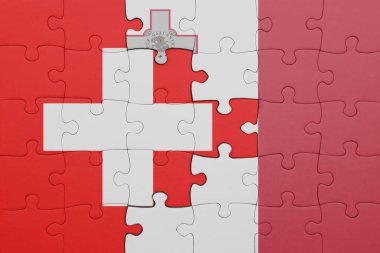Malta 'nın renkli ulusal bayrağı ve İsviçre bayrağı bulmacası. konsept