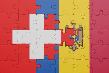 Moldova 'nın renkli ulusal bayrağı ve İsviçre bayrağı bulmacası. konsept