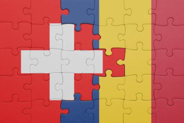 Romanya 'nın renkli ulusal bayrağı ve İsviçre bayrağıyla ilgili bulmacalar. konsept