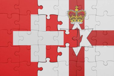 Kuzey İrlanda 'nın renkli ulusal bayrağı ve İsviçre bayrağı. konsept