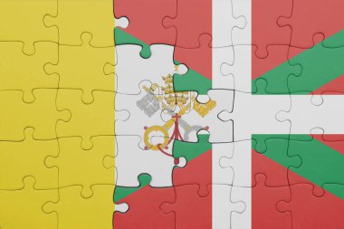 Bask ülkesinin renkli ulusal bayrağı ve Vatikan şehrinin bayrağıyla ilgili bulmacalar. konsept