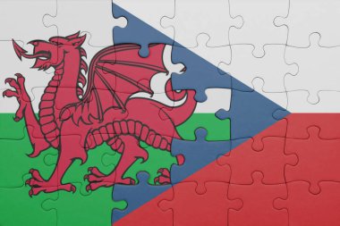 Czech Cumhuriyeti 'nin renkli ulusal bayrağı ve Galler bayrağı ile ilgili bulmacalar. konsept
