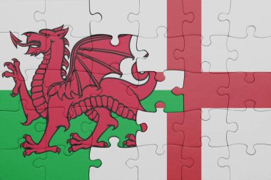 İngiltere 'nin renkli ulusal bayrağı ve Galler bayrağı ile bulmaca. konsept