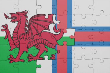 Faroe Adaları 'nın renkli ulusal bayrağı ve Galler bayrağı bulmacası. konsept