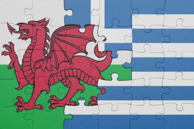 Yunan bayrağı ve Galler bayrağının rengarenk ulusal bayrağıyla bulmaca. konsept