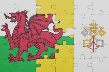 Vatikan 'ın renkli ulusal bayrağı ve Galler bayrağıyla ilgili bulmacalar. konsept