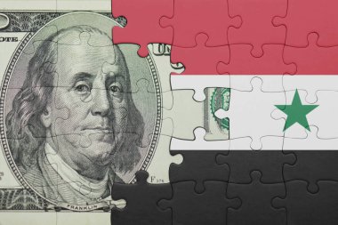 Suriye 'nin renkli ulusal bayrağı ve ABD doları para .finans kavramı ile bulmaca