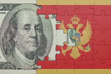 Mongro 'nun renkli ulusal bayrağı ve Amerikan doları para kavramının bulmacası.