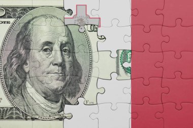 Malta 'nın renkli ulusal bayrağı ve ABD doları para .finans kavramının bulmacası