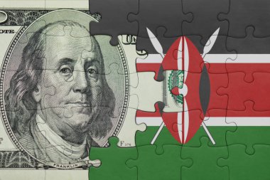 Kenya 'nın renkli ulusal bayrağı ve ABD doları para .finans konseptiyle bulmaca