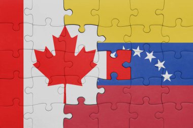 Venezuela 'nın renkli ulusal bayrağı ve Kanada bayrağı ile bulmaca. konsept