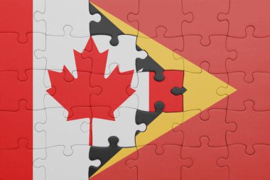 Doğu Timor 'un renkli ulusal bayrağı ve Kanada bayrağının bulmacası. konsept