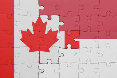 Endonezya 'nın renkli ulusal bayrağı ve Kanada bayrağının bulmacası. konsept