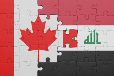 Irak 'ın renkli ulusal bayrağı ve Kanada bayrağıyla ilgili bulmacalar. konsept