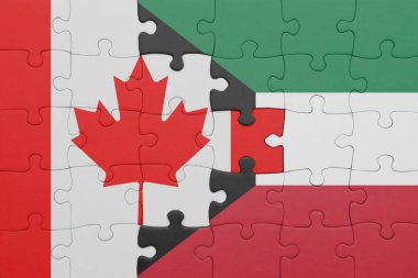 Kuveyt 'in renkli ulusal bayrağı ve Kanada bayrağı ile bulmaca. konsept