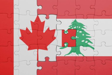 Lübnan ve Kanada bayrağının renkli ulusal bayrağıyla bulmaca. konsept