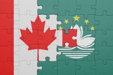 Macau 'nun renkli ulusal bayrağı ve Kanada bayrağı ile bulmaca. konsept