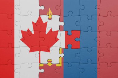 Moğolistan 'ın renkli ulusal bayrağı ve Kanada bayrağı. konsept