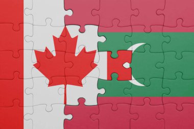 Maldivler ve Kanada bayrağının renkli ulusal bayrağıyla bulmaca. konsept