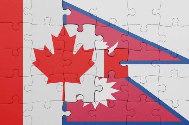Nepal ve Kanada bayrağının renkli ulusal bayrağıyla bulmaca. konsept