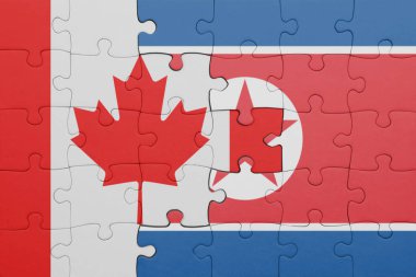 Kuzey Kore 'nin renkli ulusal bayrağı ve Kanada bayrağının bulmacası. konsept