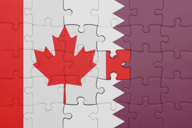 Katar 'ın renkli ulusal bayrağı ve Kanada bayrağının bulmacası. konsept