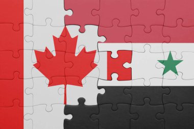 Suriye 'nin renkli ulusal bayrağı ve Kanada bayrağının bulmacası. konsept