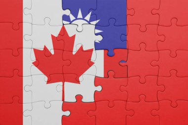 Tayvan 'ın renkli ulusal bayrağı ve Kanada bayrağının bulmacası. konsept