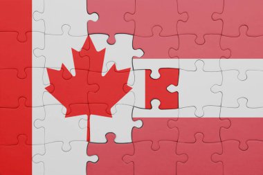 Avustralya bayrağı ve Kanada bayrağının rengarenk yapbozu. konsept